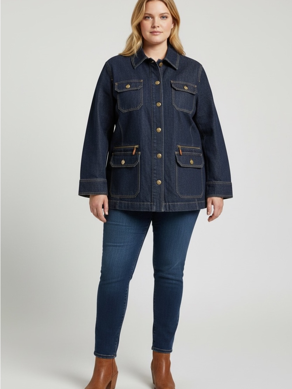 Lauren Ralph Lauren Denim Jacket 2X Dark Wash Stretch Pockets Cotton Western